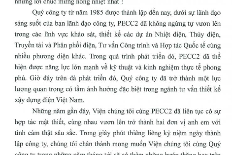 Thư chúc mừng từ Viện Nghiên Cứu Thiết Kế Điện Lực Tỉnh Quảng Đông - Trung Quốc